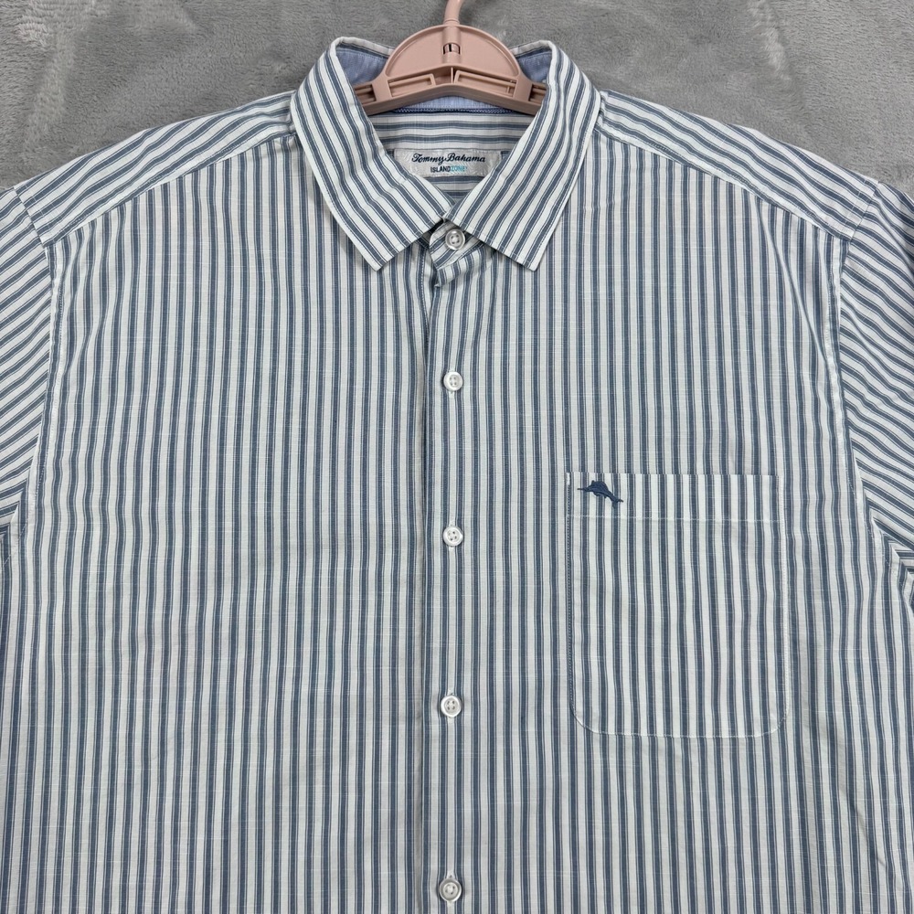 Tommy Bahama Island Zone Shirt Mens Large Blue Striped Long Sleeve Button Down‎